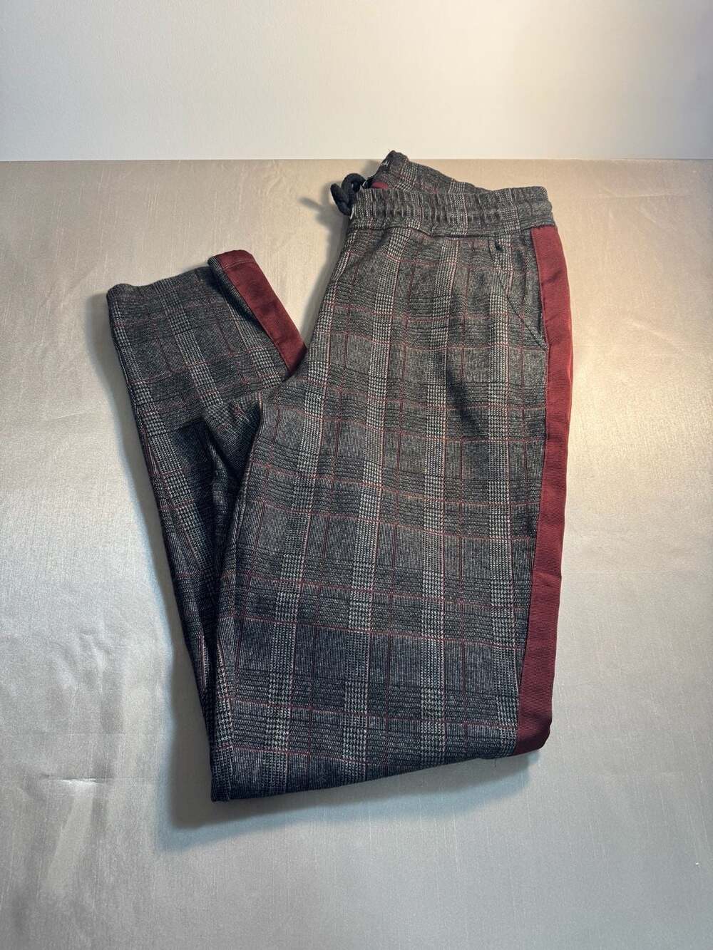 Long Tall Sally Gray Plaid Side Stripe Drawstring Jogger Pants US 14